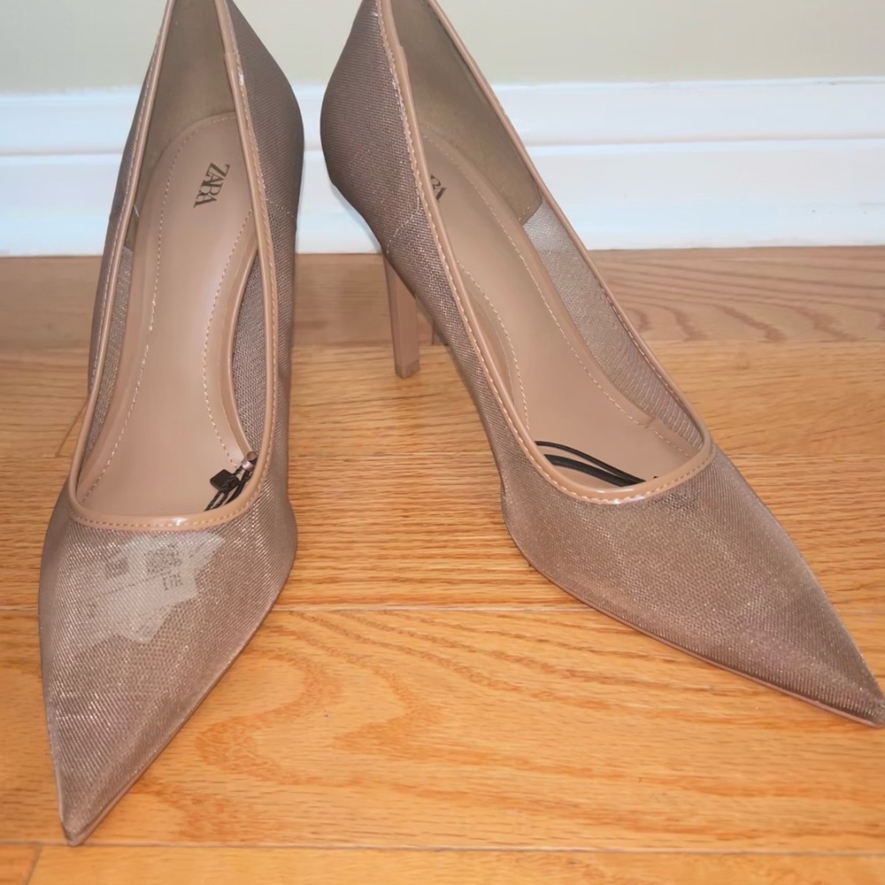 Zara Tan Stiletto Heels with Pointed Toe